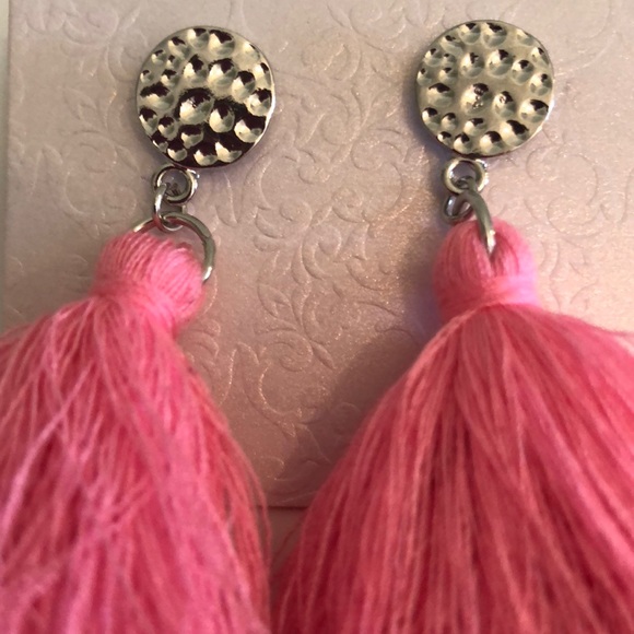 3” tassel pink on pink dangle summer earrings - Picture 3 of 8